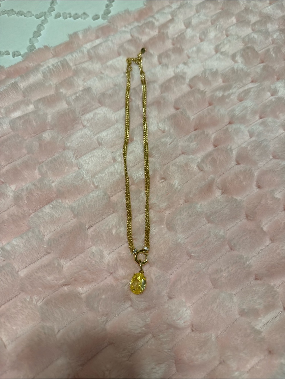 Gold Chain Necklace with Yellow Teardrop Pendant - Women Jewelry
